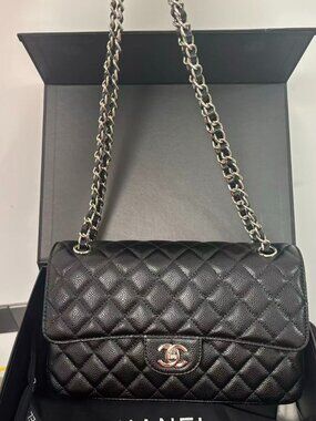 Chanel Timeless Classic Double Flap Bag, Black Caviar Skin, Full Set